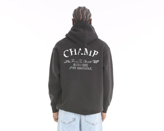 Sweat à capuche homme oversize imprimé « CHAMP » — Noir, Coton & Polyester