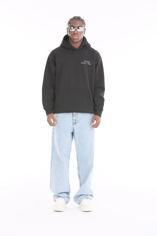 Sweat à capuche homme oversize imprimé « CHAMP » — Noir, Coton & Polyester