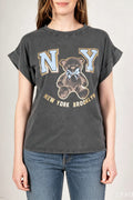 T-shirt femme stretch noir — Imprimé tendance, Coton & Élasthanne