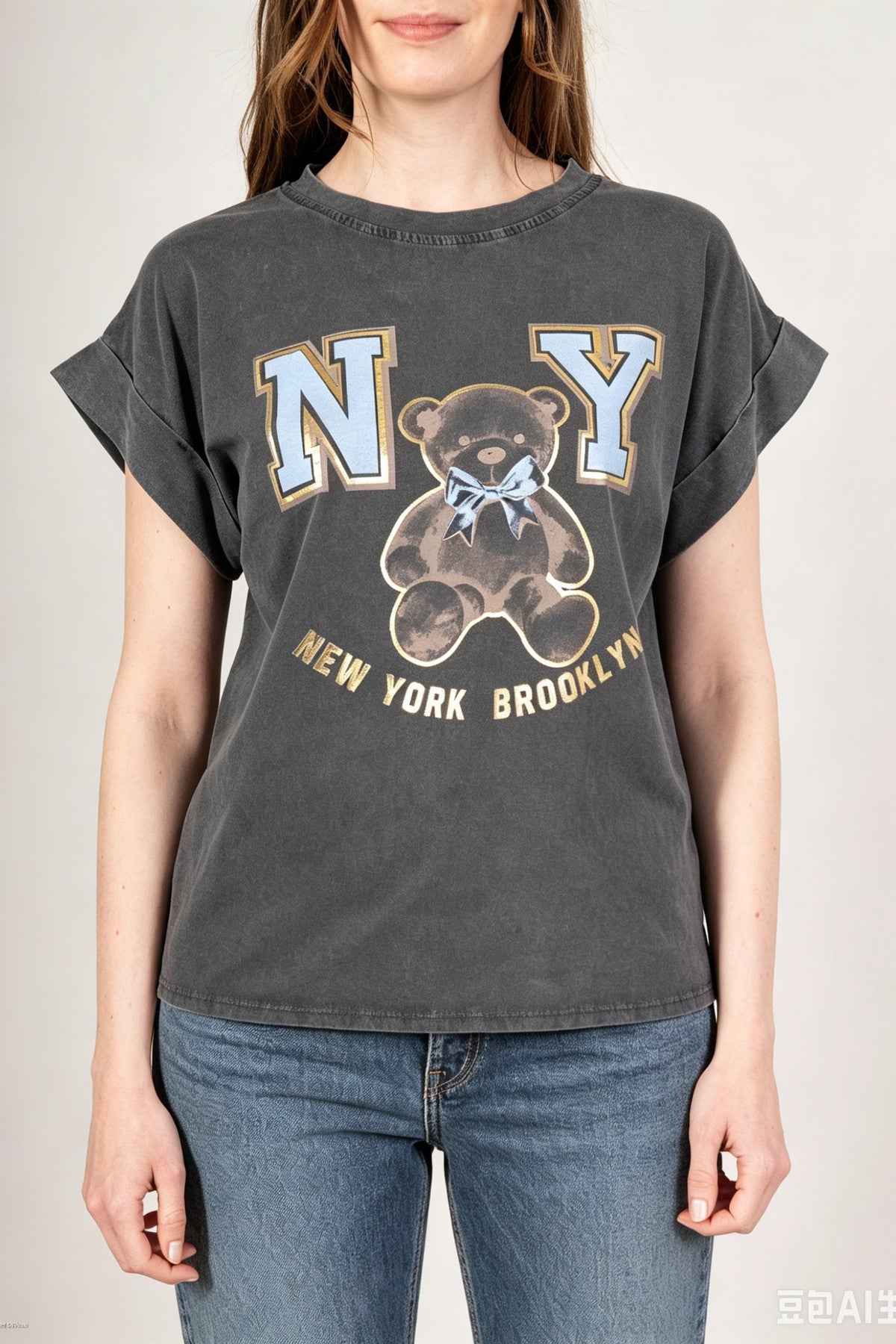 T-shirt femme stretch noir — Imprimé tendance, Coton & Élasthanne