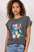 T-shirt femme stretch noir — Imprimé graphique, Coton & Élasthanne