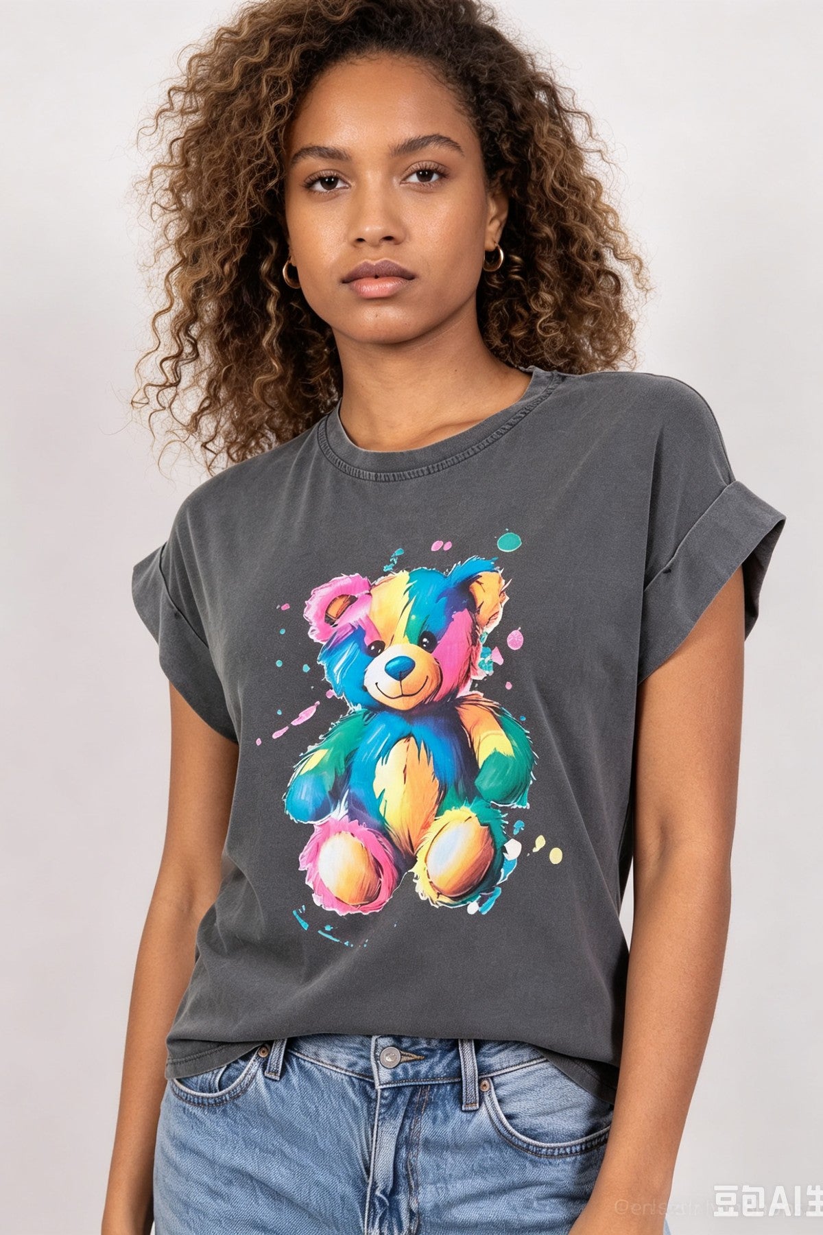 T-shirt femme stretch noir — Imprimé graphique, Coton & Élasthanne